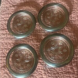 Mid century Set of 4 Silver Plate and Glass Coasters Leonardo Italy.